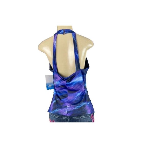 Swimsuit For All 14 Purple-Blue Splash Print Open Strap Back Swim Tankini Top - Picture 4 of 6
